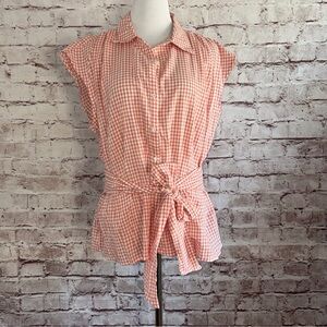 MAX STUDIO Gingham Button Down Shirt with Tie